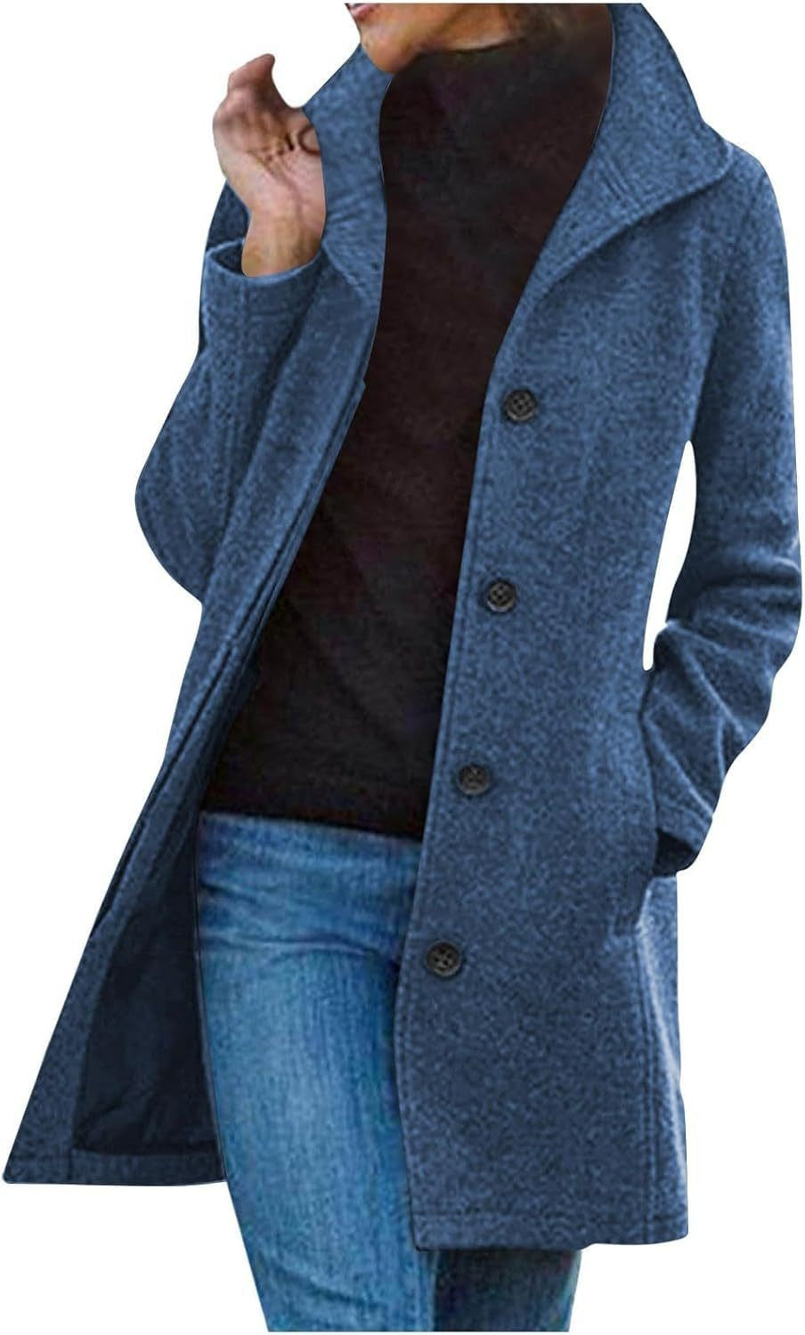 Women's tailored wool blend coat with stand-up collar and concealed button placket Mune Fashion