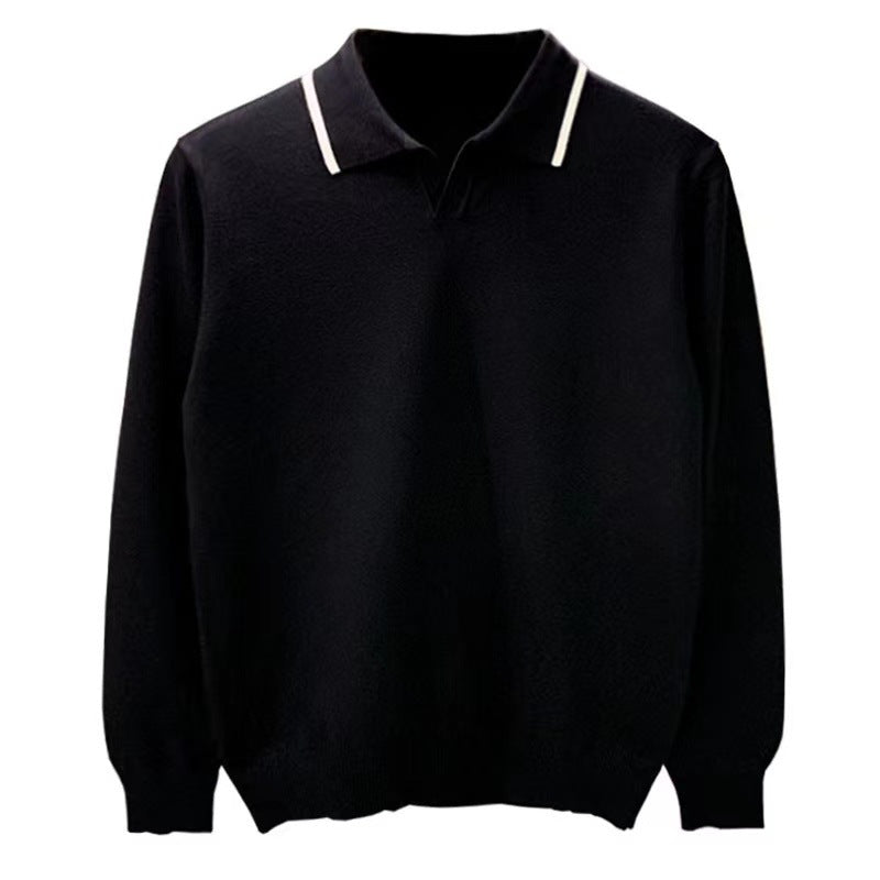 Men's fine-knit polo sweater with open polo collar and contrasting edge Mune Fashion