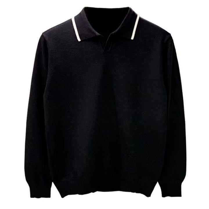 Men's fine-knit polo sweater with open polo collar and contrasting edge Mune Fashion