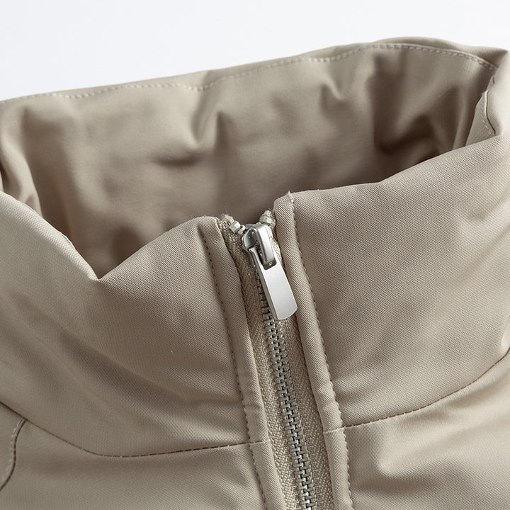 Unisex Boxy transitional jacket with high stand collar, contrasting panels and zip pockets Mune Fashion
