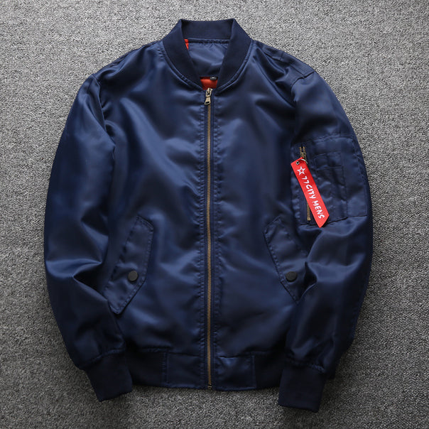 Men's pilot bomber jacket made of nylon with arm pocket, ribbed cuffs, and concealed zipper Mune Fashion