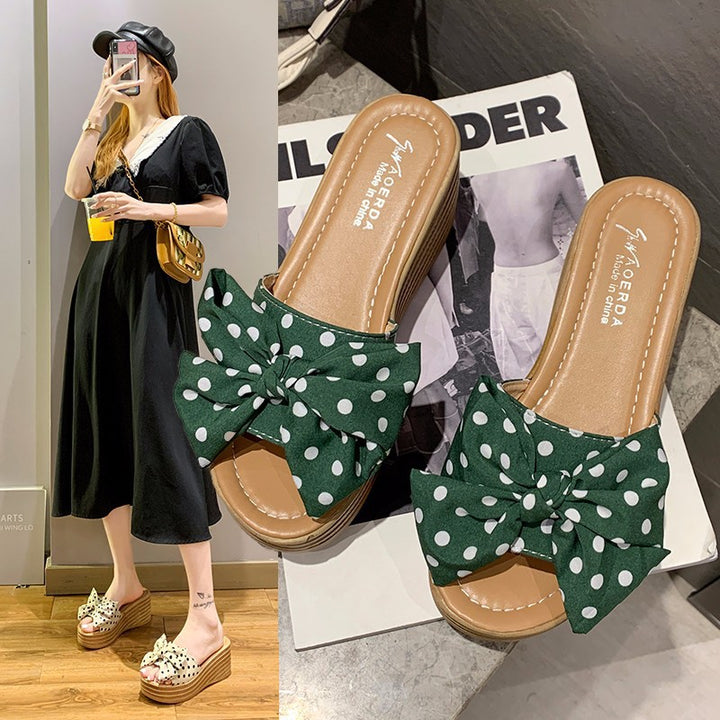 Ladies nan wedge slide with stacked platform sole, padded comfort footbed and decorative bow Mune Fashion