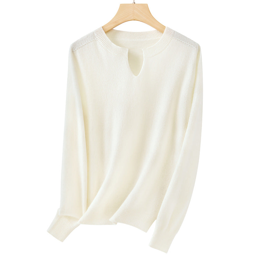 Women's Fine Fine Knit Pullover with Keyhole Neckline and Ribbed Finishes Mune Fashion