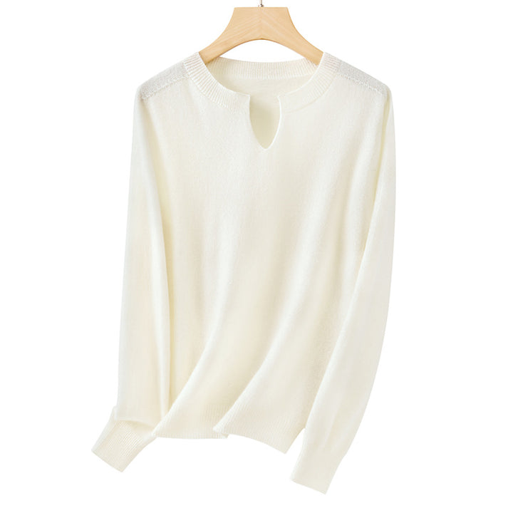 Women's Fine Fine Knit Pullover with Keyhole Neckline and Ribbed Finishes Mune Fashion