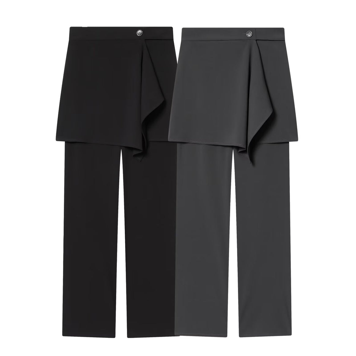 Women's Wide High-Waist Pants with Asymmetrical Wrap Skirt Overlay Mune Fashion
