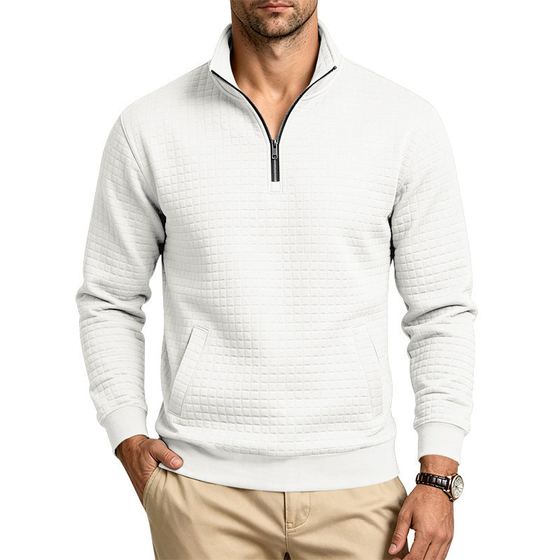 Men's Quilted Half-Zip Sweatshirt with Stand-Up Collar and Kangaroo Pocket Mune Fashion