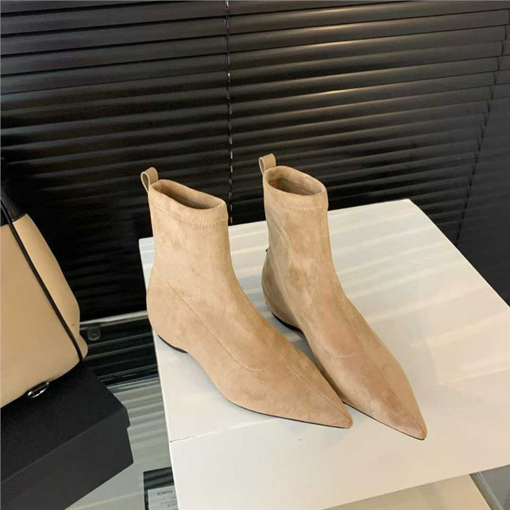 Women’s pointed toe sock ankle boots in suede look with a snug shaft Mune Fashion