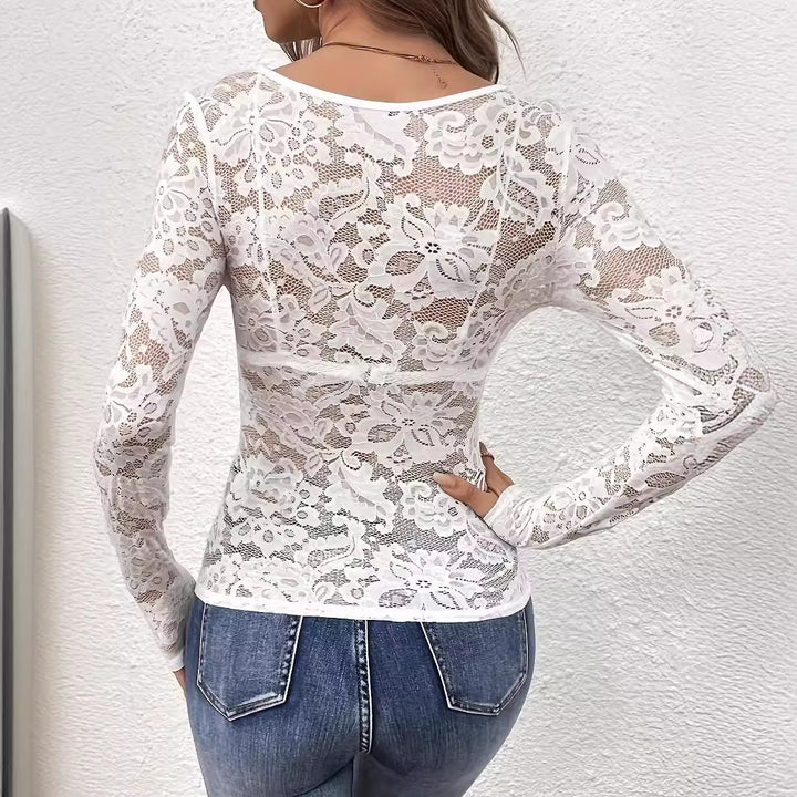 Women's figure-hugging lace corset top with V-neck and integrated bustier Mune Fashion