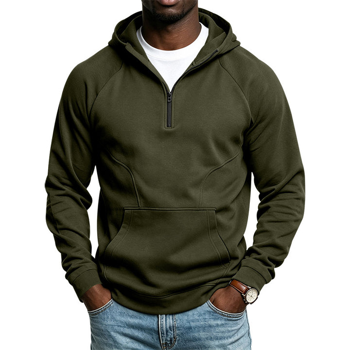 Men's hooded sweatshirt with short zip, kangaroo pocket, and raglan sleeves Mune Fashion