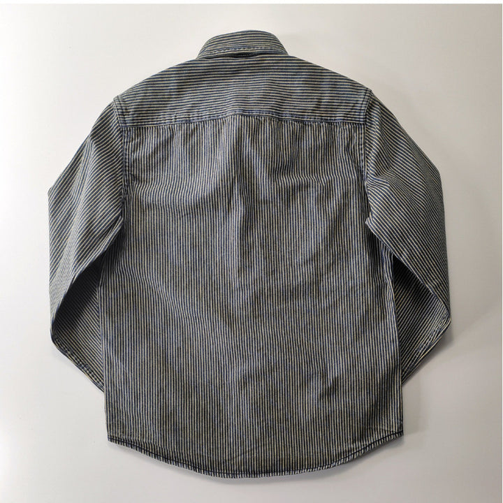 Men's Lightweight Striped Denim Worker Shirt Jacket with Flap Pockets Mune Fashion