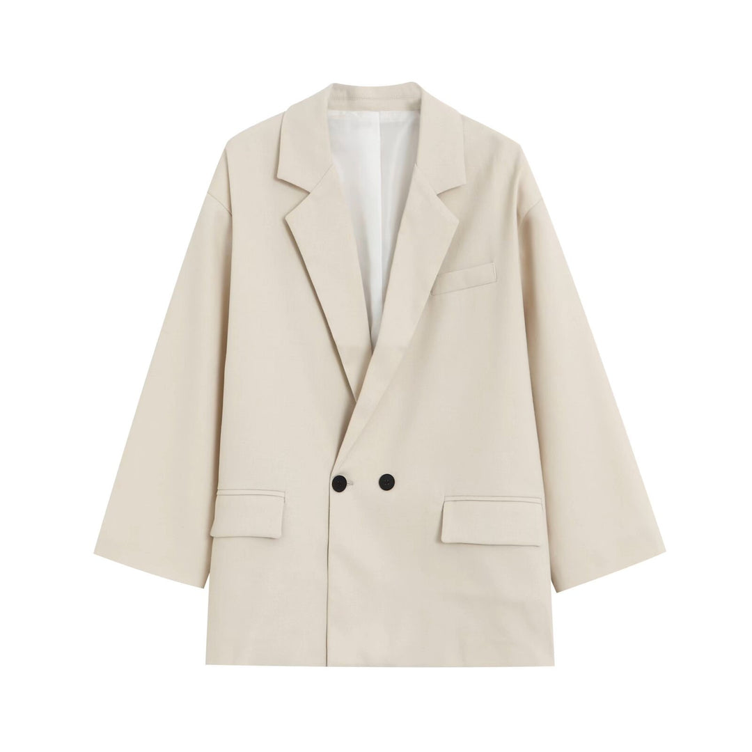 Women’s Oversized Double-Breasted Blazer with Deep Lapel and Welt Pockets Mune Fashion