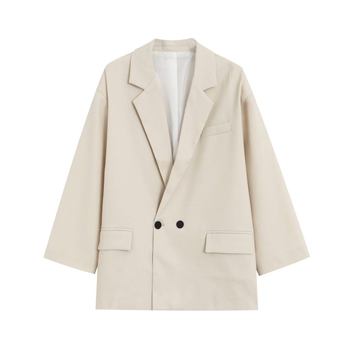 Women’s Oversized Double-Breasted Blazer with Deep Lapel and Welt Pockets Mune Fashion