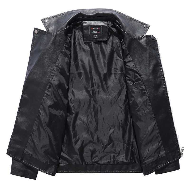 Men's Slim-Fit Faux Leather Motorcycle Jacket with Asymmetrical Zipper Front Mune Fashion