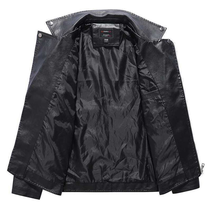 Men's Slim-Fit Faux Leather Motorcycle Jacket with Asymmetrical Zipper Front Mune Fashion