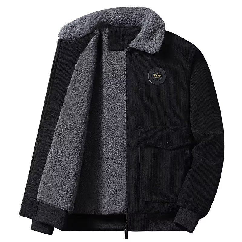 Men's cord worker jacket with teddy lining, zipper and patch pocket Mune Fashion