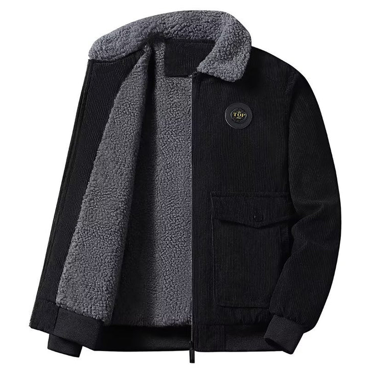 Men's cord worker jacket with teddy lining, zipper and patch pocket Mune Fashion