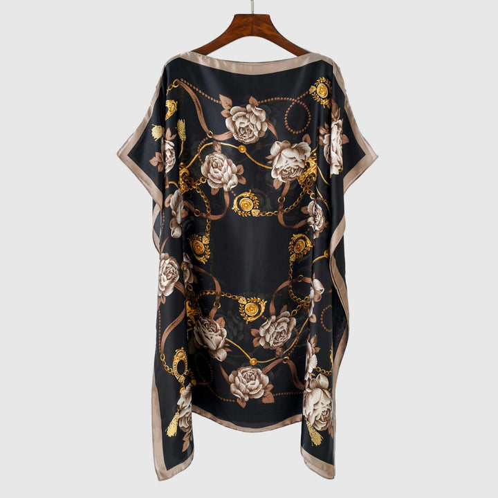 Women's Silk Look Kaftan Wrap with Floral Ornament Print Mune Fashion