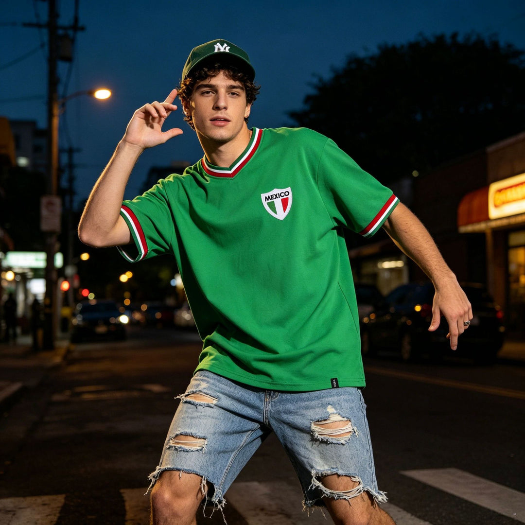 Unisex nan vintage-inspired football shirt with polo collar and large-scale Aztec motif Mune Fashion