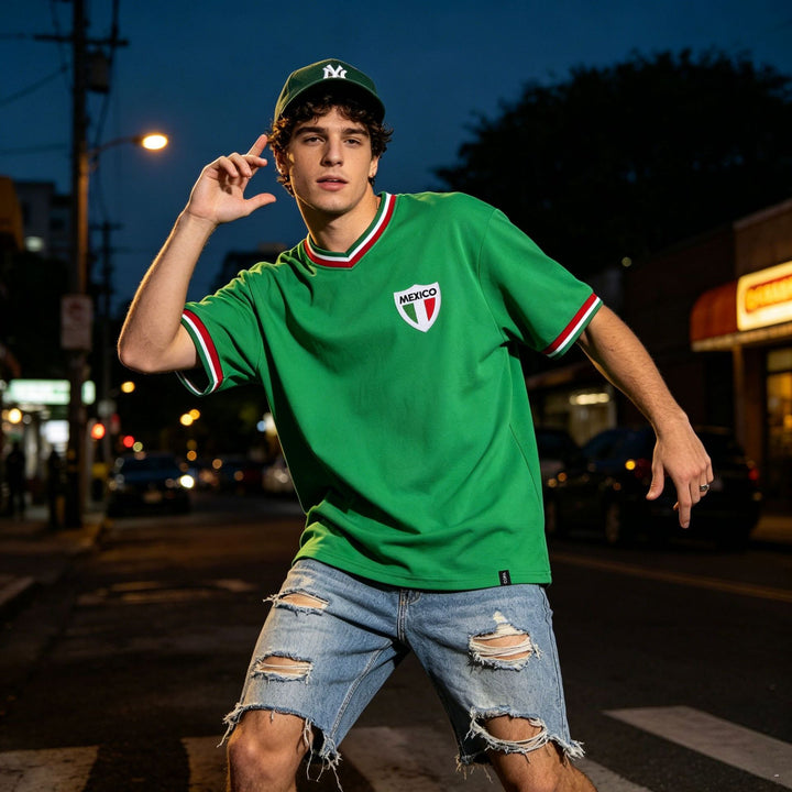 Unisex nan vintage-inspired football shirt with polo collar and large-scale Aztec motif Mune Fashion