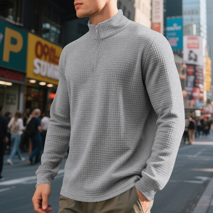 Men's nan City Thermal Pullover with short zipper stand-up collar and fine square structure Mune Fashion