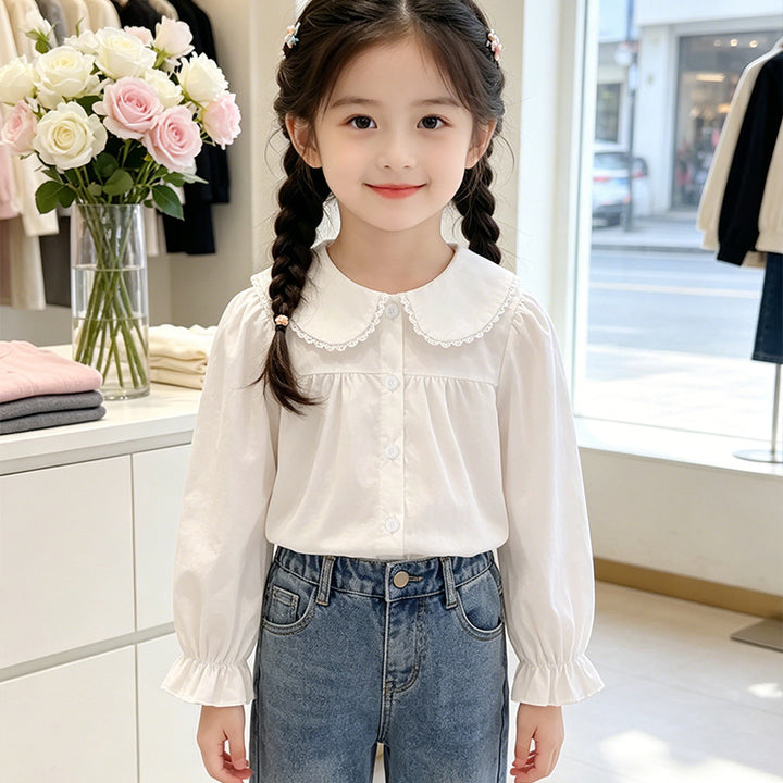 Girl elegant blouse with ruffled collar Mune Fashion