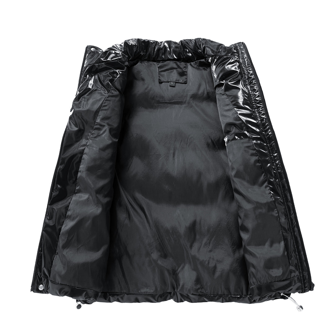 Women's Shiny Quilted Puffer Vest with High Stand-Up Collar and Drawstring Mune Fashion