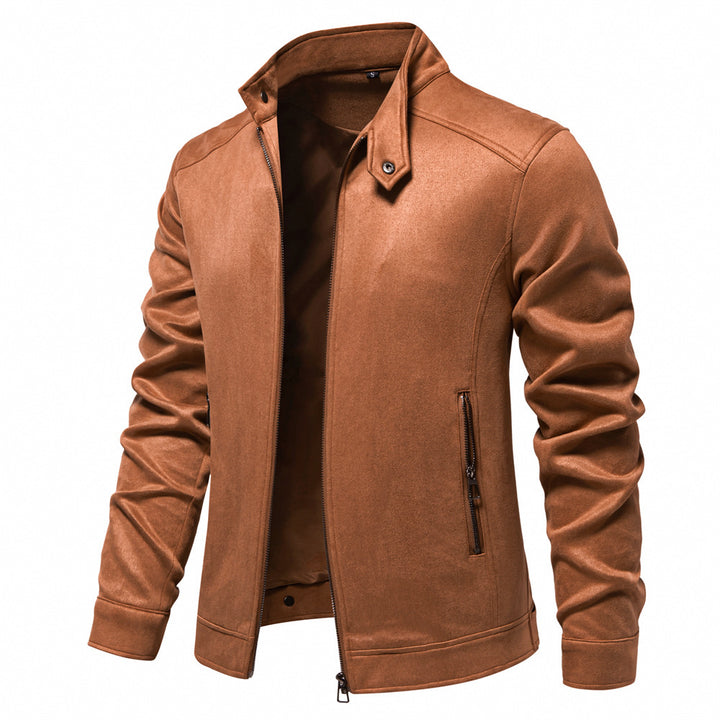 Men's napa suede jacket with stand-up collar, slim fit and zip pockets Mune Fashion