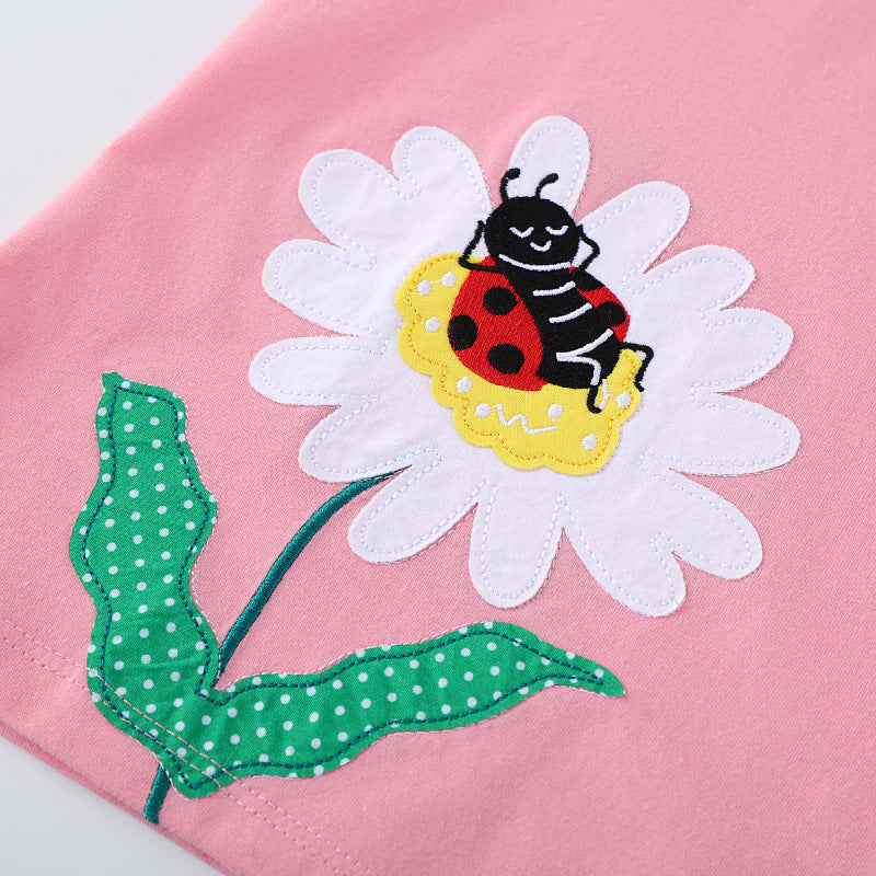 Girl cotton dress with cheerful flower and insect motif Mune Fashion