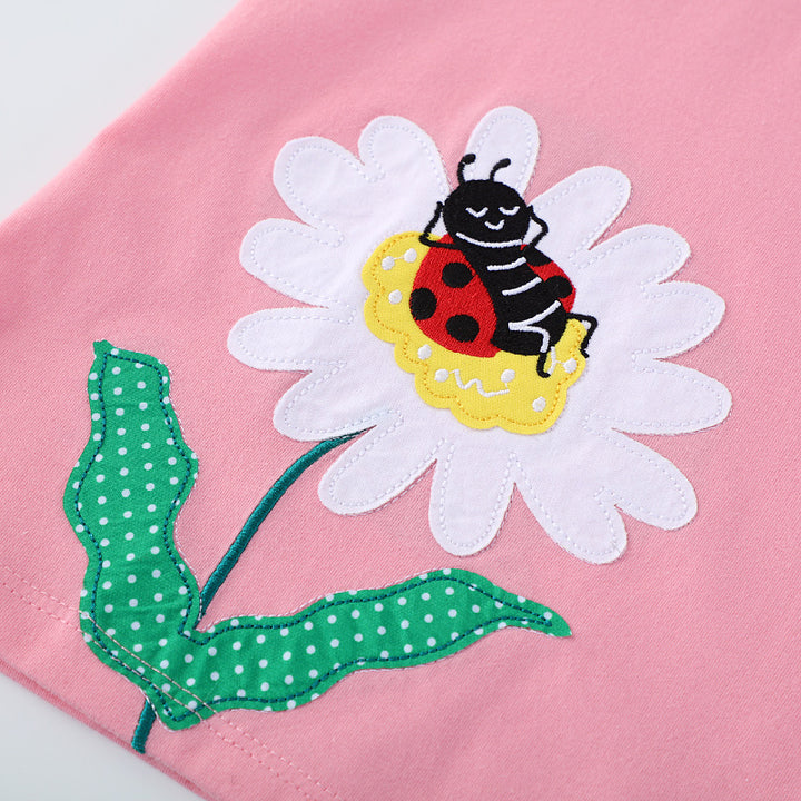 Girl cotton dress with cheerful flower and insect motif Mune Fashion