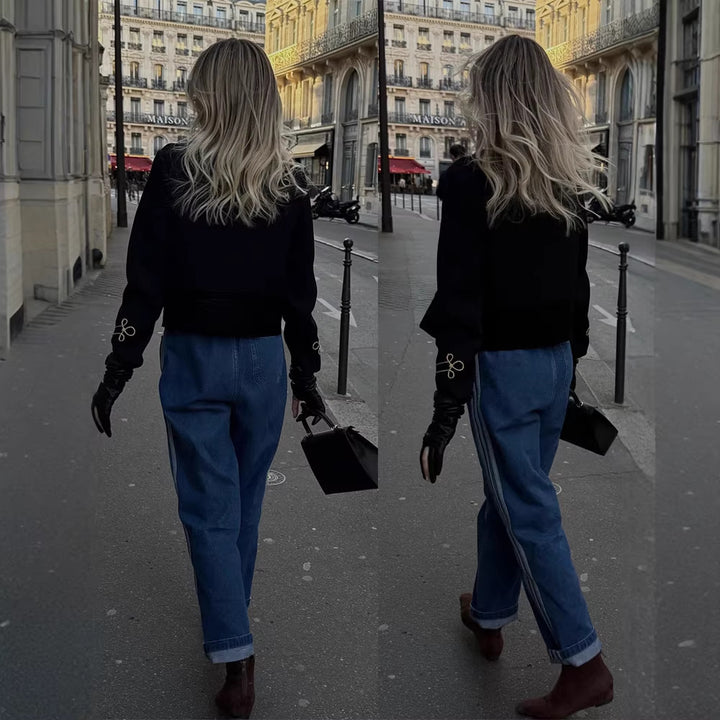 Women's short-cut military jacket with gold-embellished cords Mune Fashion