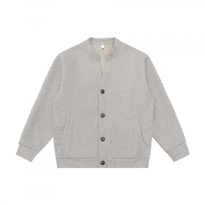 Unisex Casual Button Jacket made of Sweat Fabric with Stand-up Collar, Ribbed Cuffs and Side Pockets Mune Fashion