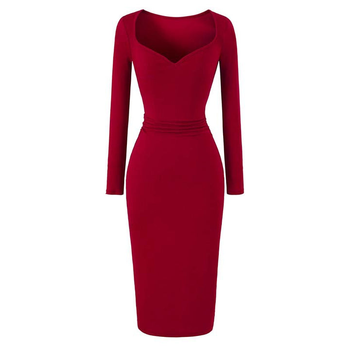 Ladies fitted midi dress with heart-shaped neckline and long sleeves Mune Fashion