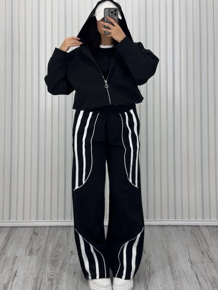 Women's Oversize Hooded Sweat Jacket with Zipper and Wide Track Pant Set Mune Fashion