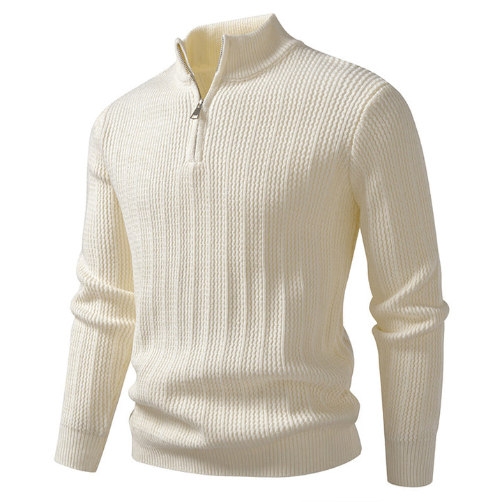 Men's fine-structured half-zip pullover with stand-up collar, ribbed textured knit and slim fit Mune Fashion