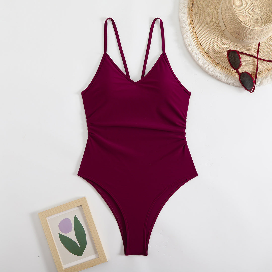 Women's One-Piece Swimsuit with Feminine V-Neck and Narrow Straps Mune Fashion