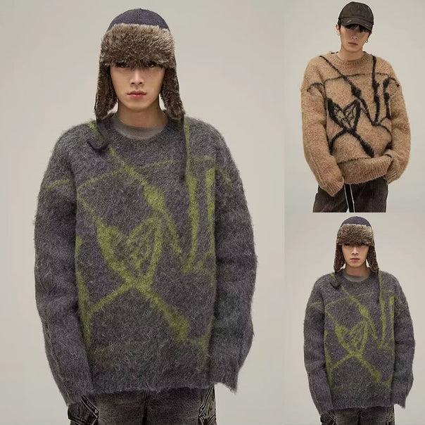 Men's Fashionable Oversized Sweater with Unique Pattern Mune Fashion