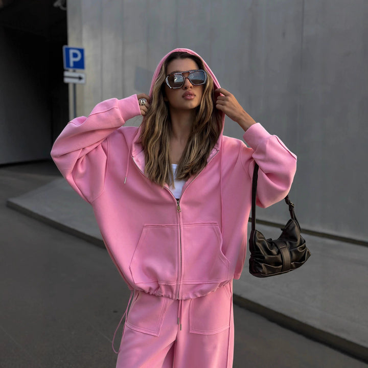 Women oversized hoodie jacket with zipper and casual cargo lounge pants Mune Fashion