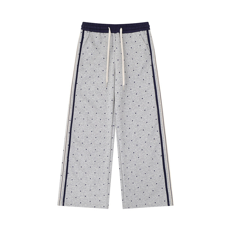 Women's Wide Relaxed Lounge Pants in Palazzo Cut with Comfort Waistband, Drawstring and Side Contrast Stripes Mune Fashion