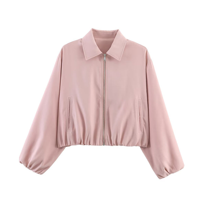 Women's short jacket in Harrington style with polka dot pattern, balloon sleeves, and elastic hem Mune Fashion