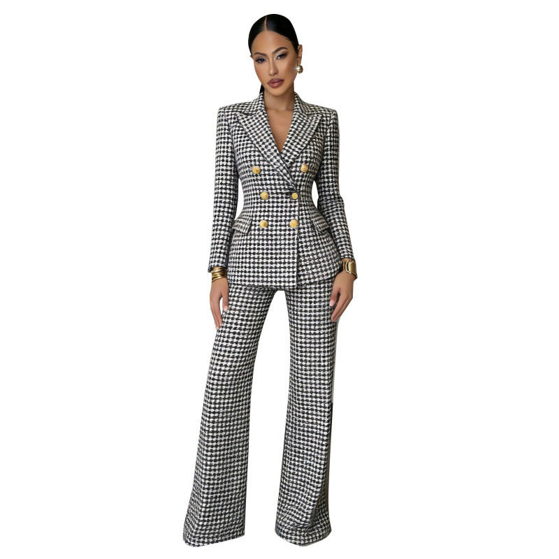 Women’s check suit in two-piece with tailored double-breasted and wide leg Mune Fashion