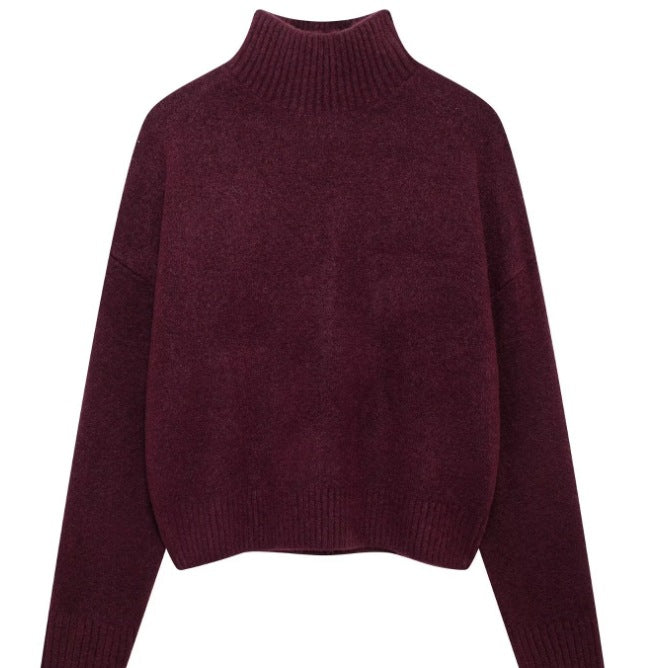 Women 200+ ribbed cropped sweater with stand-up collar and oversized sleeves Mune Fashion