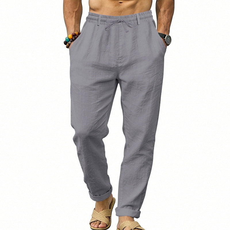 Men's airy linen relaxed pants with elastic comfort waistband and straight leg Mune Fashion
