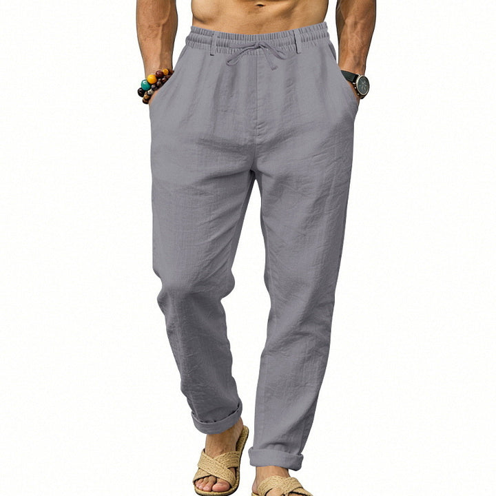 Men's airy linen relaxed pants with elastic comfort waistband and straight leg Mune Fashion