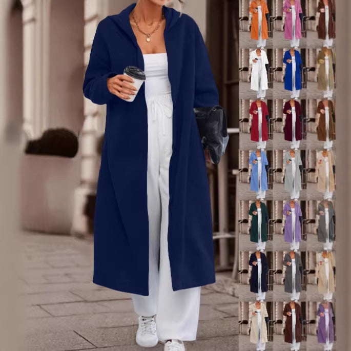 Women Long Oversized Hooded Coat with Open Front and Soft Fleece Lining