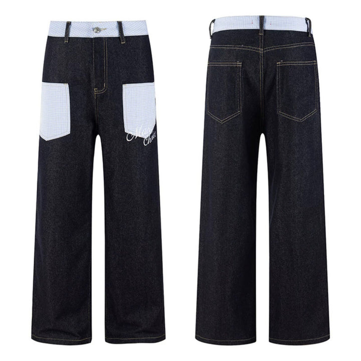 Women's wide denim culottes with checkered pattern pockets and high waist Mune Fashion