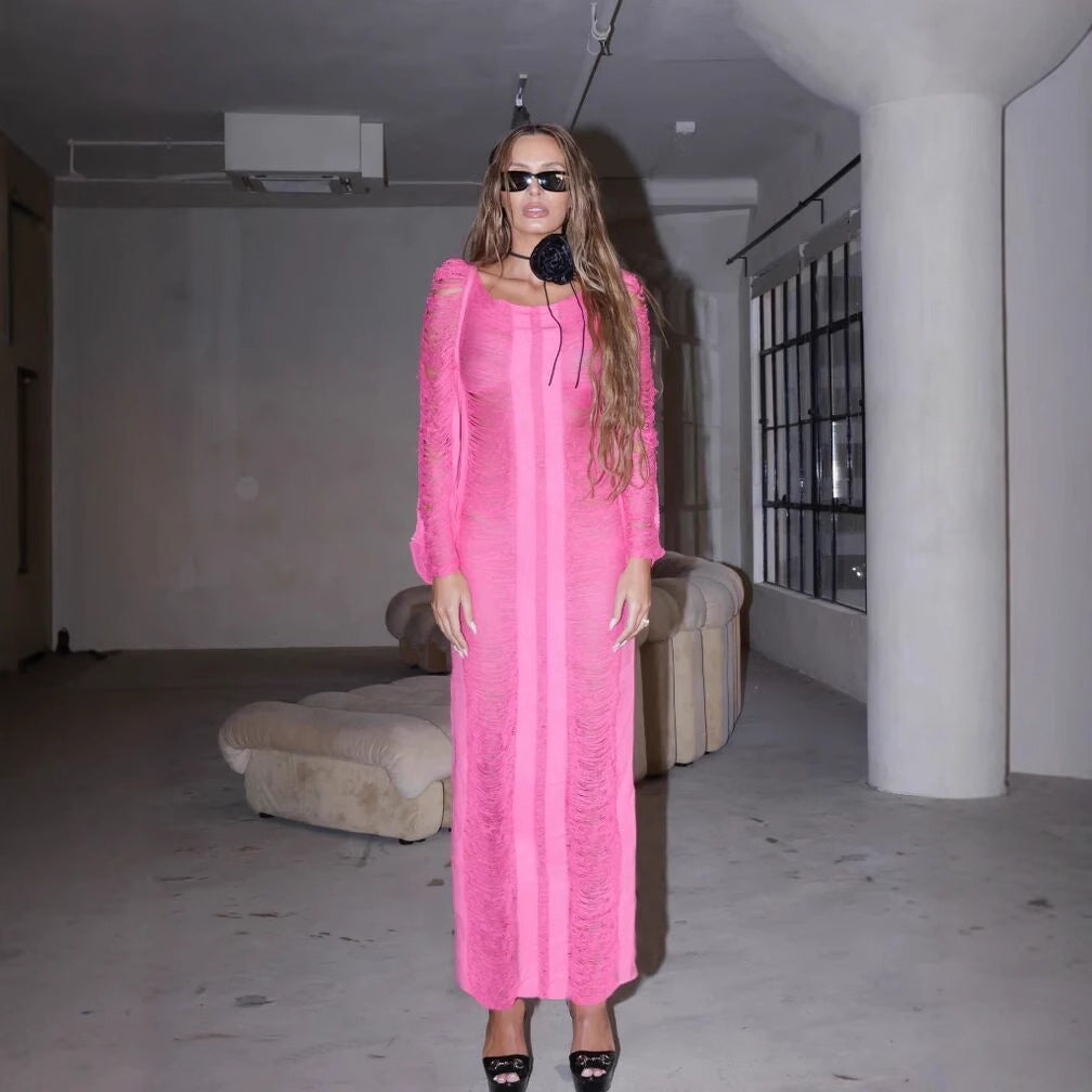 Women's elegant beach dress with refined fringes and transparent elements Mune Fashion