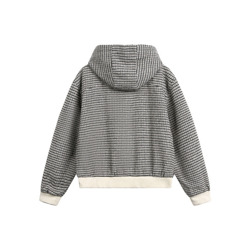 Unisex short-cut hooded blouson jacket in mixed structure with toggle closure and ribbed cuffs Mune Fashion