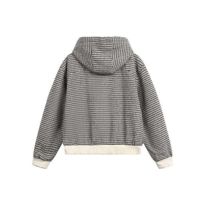 Unisex short-cut hooded blouson jacket in mixed structure with toggle closure and ribbed cuffs Mune Fashion