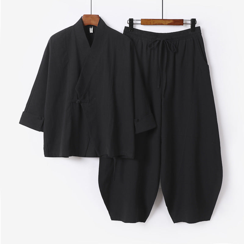 Men's Minimalist Kimono Lounge Set made of breathable cotton blend with balloon-shaped waistband pants Mune Fashion