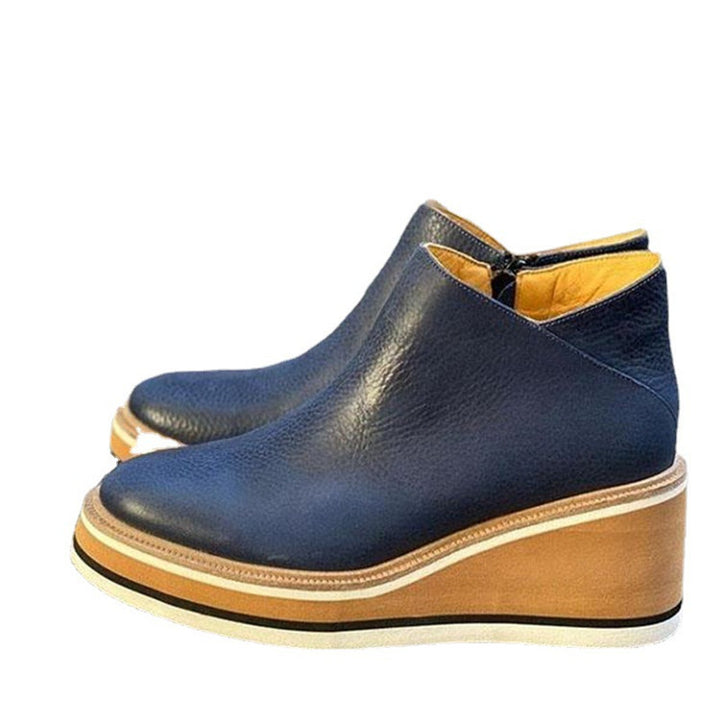 Women's Slip-On Ankle Boots with Integrated Wedge Heel, Wide Platform Sole, and Side Zipper Mune Fashion